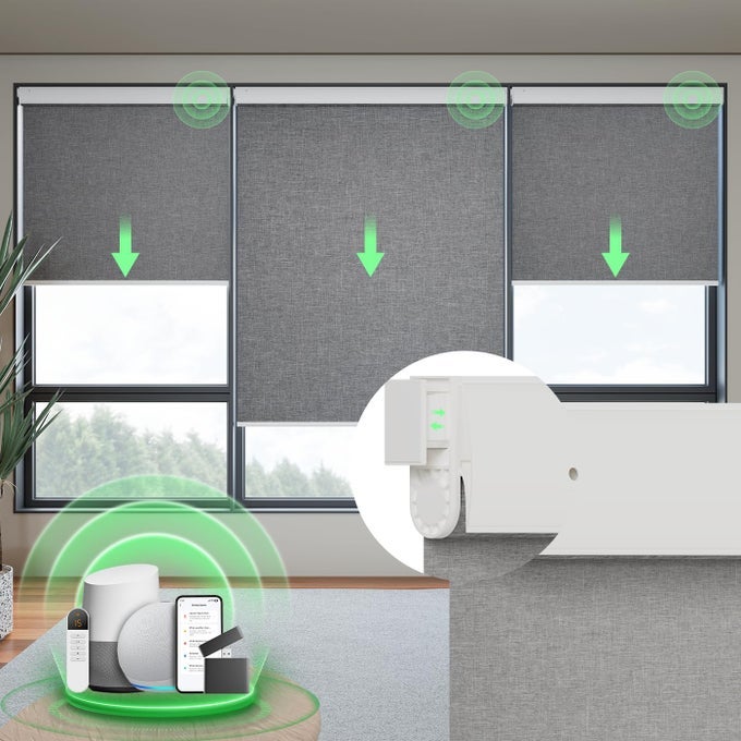 MOTORIZED BLINDS WITH REMOTE BLACKOUT NO DRILL CORDLESS SMART ROLLER SHADES AUTOMATIC BLINDS FOR WINDOWS GREY24 W X 72 H