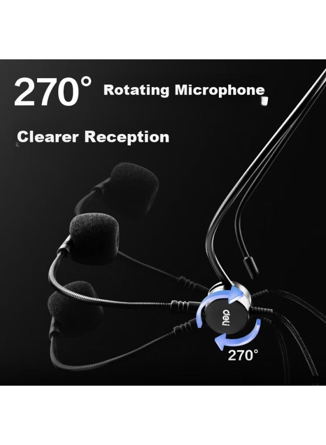 Deli ميكروفون مكبر صوت سلكي مثبت على الرأس قابل للدوران بزاوية، ميكروفون لافاليير عالي الحساسية، ميكروفون مثبت على الرأس للاستخدام الخاص - Image 4