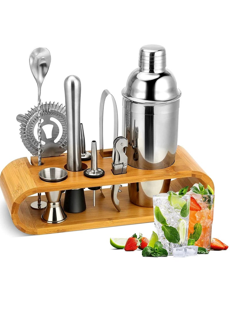 Arabest Cocktail Shaker Set, 9 Pcs Stainless Steel Bartender Kit for Drink Mixing with Bamboo Stand (750ml)  - Image 1