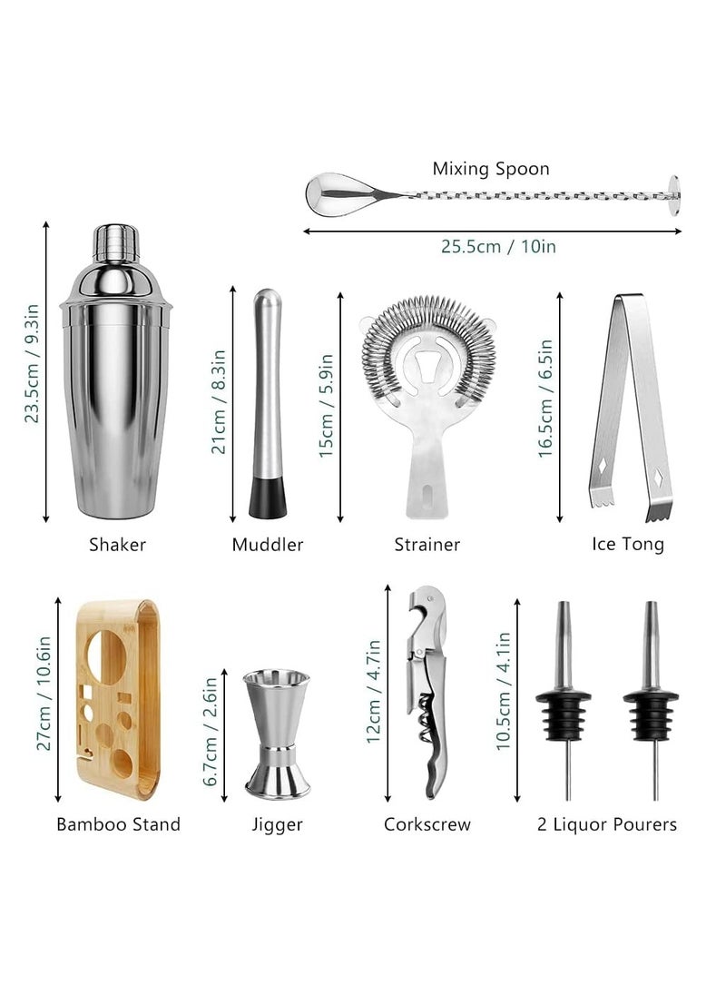 Arabest Cocktail Shaker Set, 9 Pcs Stainless Steel Bartender Kit for Drink Mixing with Bamboo Stand (750ml)  - Image 5