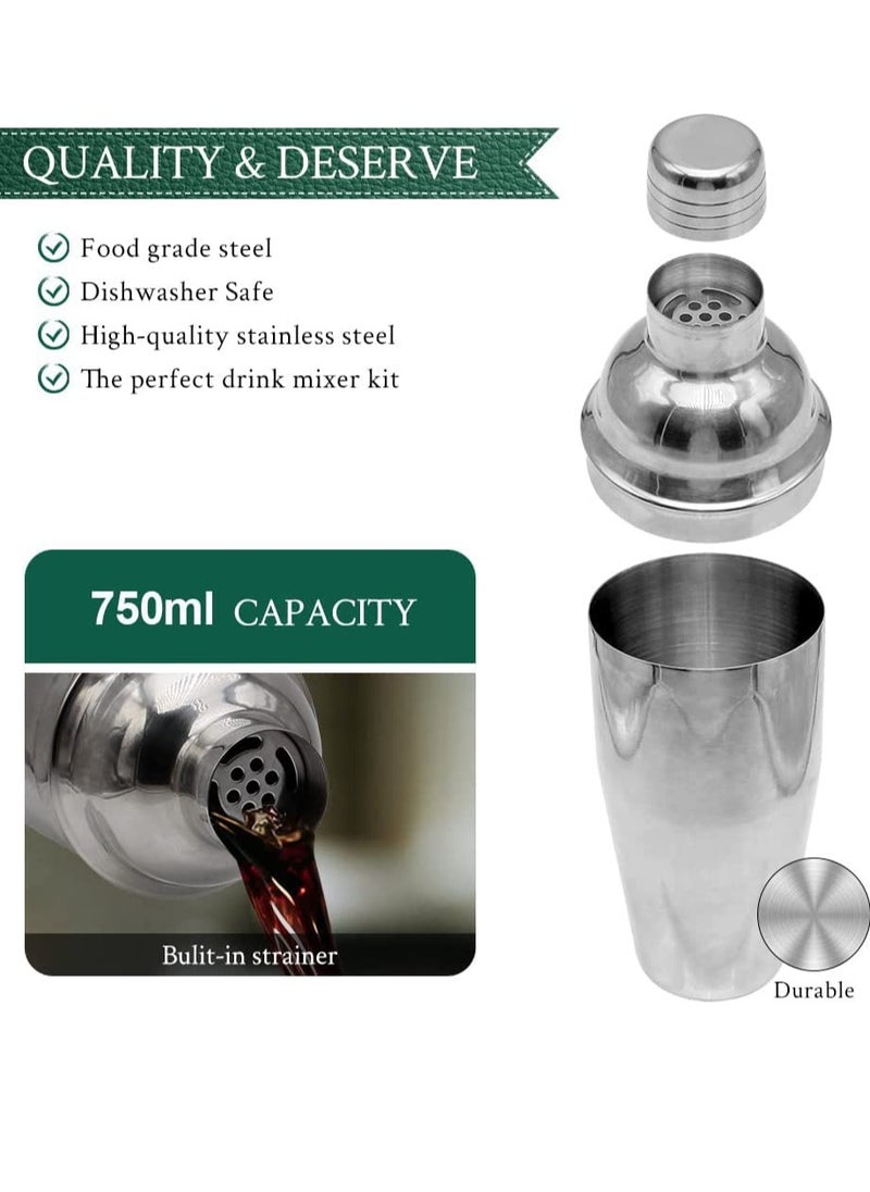 Arabest Cocktail Shaker Set, 9 Pcs Stainless Steel Bartender Kit for Drink Mixing with Bamboo Stand (750ml)  - Image 3