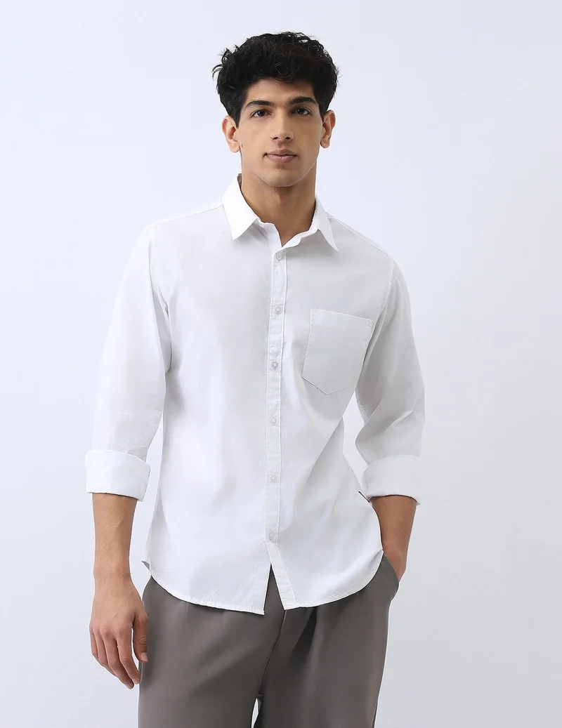 Urbano Fashion  Urbano Fashion Men's White Cotton Full Sleeve Regular Fit Casual Solid Shirt  | Best Price UAE