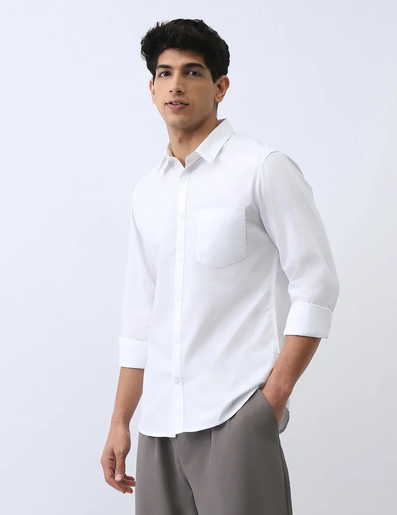Urbano Fashion Men's White Cotton Full Sleeve Regular Fit Casual Solid Shirt