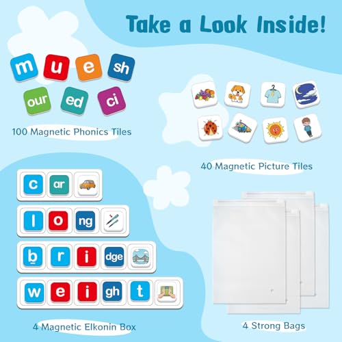 HugHush Magnetic Letter Tiles Phonics Spelling Games Speech Therapy Phonemic Awareness Alphabet Fridge Magnets Learn to Read Science Reading Manipulative Elkonin Box Preschool Kindergarten Classroom - Image 5