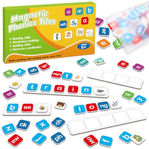 HugHush Magnetic Letter Tiles Phonics Spelling Games Speech Therapy Phonemic Awareness Alphabet Fridge Magnets Learn to Read Science Reading Manipulative Elkonin Box Preschool Kindergarten Classroom - Image 1