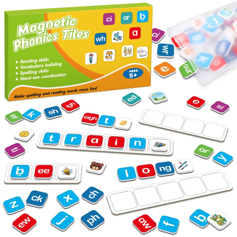 HugHush Magnetic Letter Tiles Phonics Spelling Games Speech Therapy Phonemic Awareness Alphabet Fridge Magnets Learn to Read Science Reading Manipulative Elkonin Box Preschool Kindergarten Classroom - Image 3