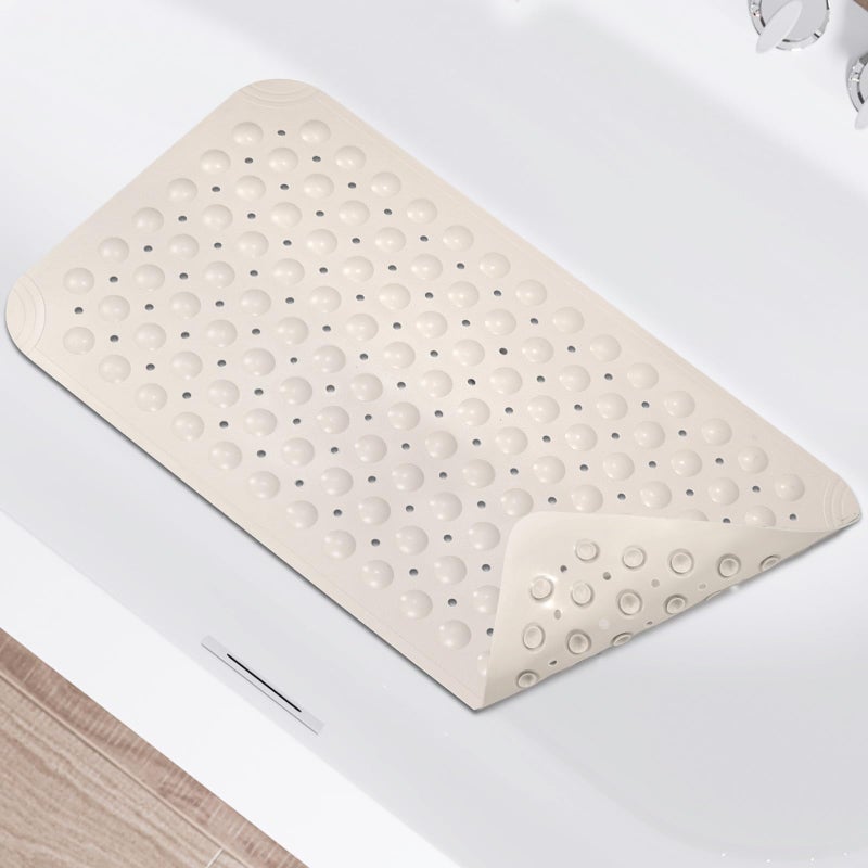 WarmSnow حصائر دش غير قابلة للانزلاق داخل الدش 15 × 27.5 بوصة، حصيرة حوض استحمام غير قابلة للانزلاق، حصيرة استحمام للحوض مع أكواب شفط، حصيرة حوض استحمام مع فتحات تصريف للحمام (بيج) - Image 1