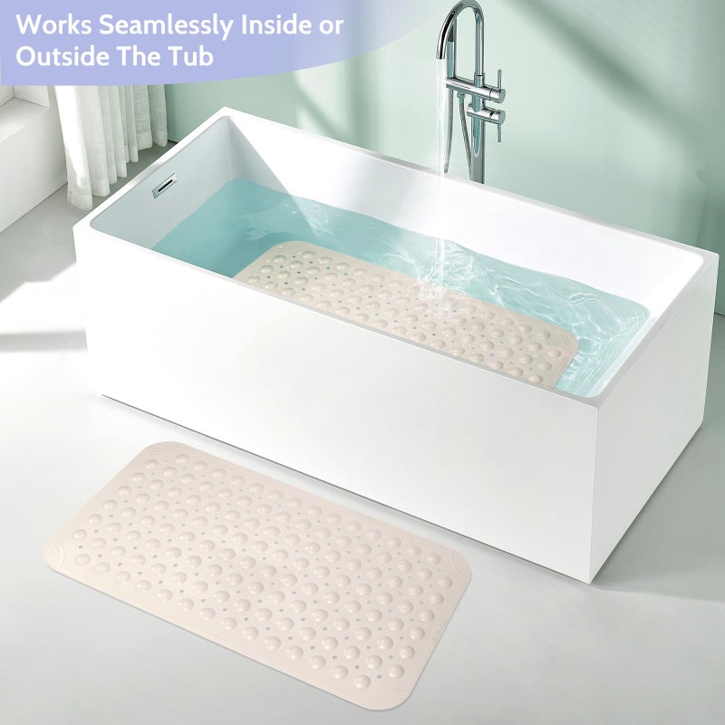 WarmSnow حصائر دش غير قابلة للانزلاق داخل الدش 15 × 27.5 بوصة، حصيرة حوض استحمام غير قابلة للانزلاق، حصيرة استحمام للحوض مع أكواب شفط، حصيرة حوض استحمام مع فتحات تصريف للحمام (بيج) - Image 3