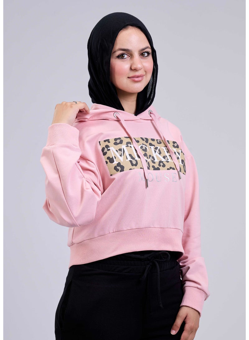 شيب ماستر سويت شيرت MICKEY بستايل كاجوال وطبعة ليوبارد مميزة وسحاب في الضهر  - Image 3
