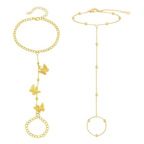 Plexaris 2PCS Hand Chain for Women, Stylish Ring Bracelet with Butterfly Charm, Elegant Hand Jewellery for Parties, Weddings, Birthdays and Anniversaries - Image 1