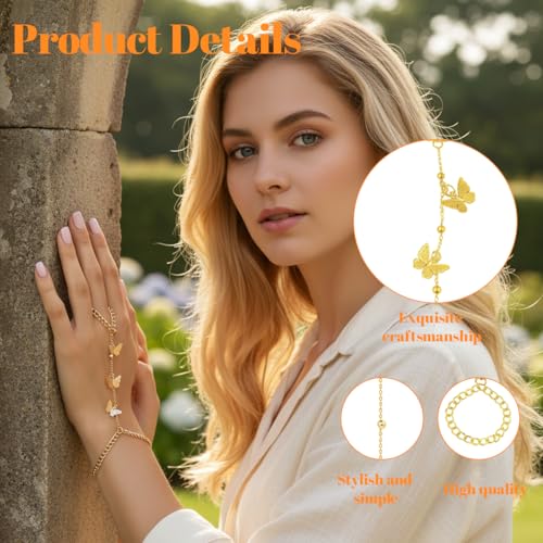 Plexaris 2PCS Hand Chain for Women, Stylish Ring Bracelet with Butterfly Charm, Elegant Hand Jewellery for Parties, Weddings, Birthdays and Anniversaries - Image 3