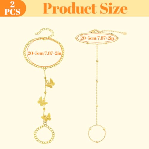 Plexaris 2PCS Hand Chain for Women, Stylish Ring Bracelet with Butterfly Charm, Elegant Hand Jewellery for Parties, Weddings, Birthdays and Anniversaries - Image 2