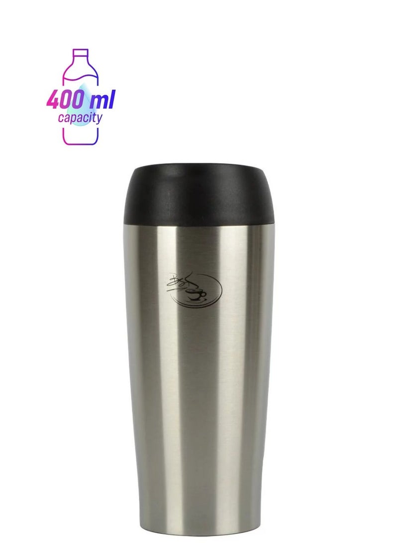 BASURRAH 400ml Stainless Steel Thermal Coffee Mug – Thermal Travel Mug for Keeping Drinks Hot or Cold – Stainless Steel Mug with Leak-Proof Lid – Keeps Drinks Hot or Cold – Silver - Image 2