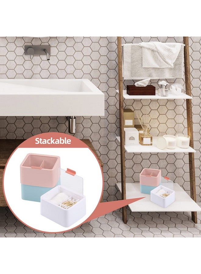 Tecbeauty 2 Slot Cotton Swab Ball Qtip Holder Jar Plastic Container Dispenser Box with Hinged Lid for Bathroom Home Storage Organizer - Image 5