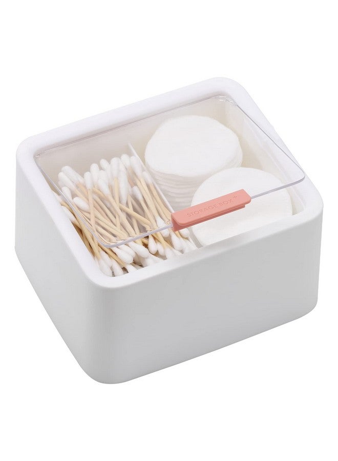 Tecbeauty 2 Slot Cotton Swab Ball Qtip Holder Jar Plastic Container Dispenser Box with Hinged Lid for Bathroom Home Storage Organizer - Image 1