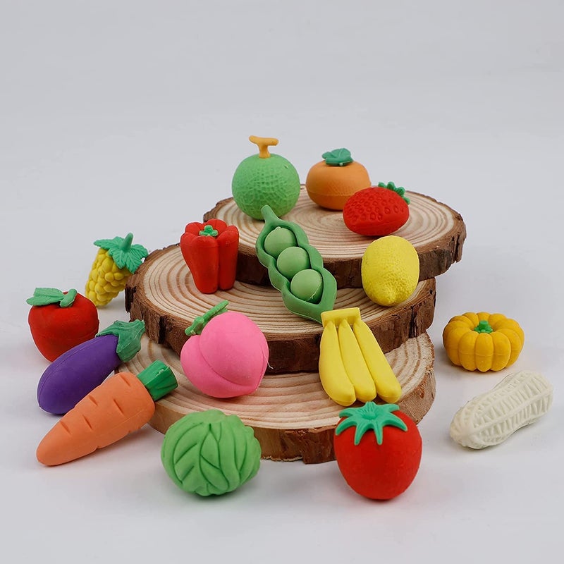 VR CREATIVES 3 x Packet (Random Selection) Cute Eraser Bottle Fruit Style Eraser Set Stationery for Kids School Boys Girls Pack of 12 - Image 1