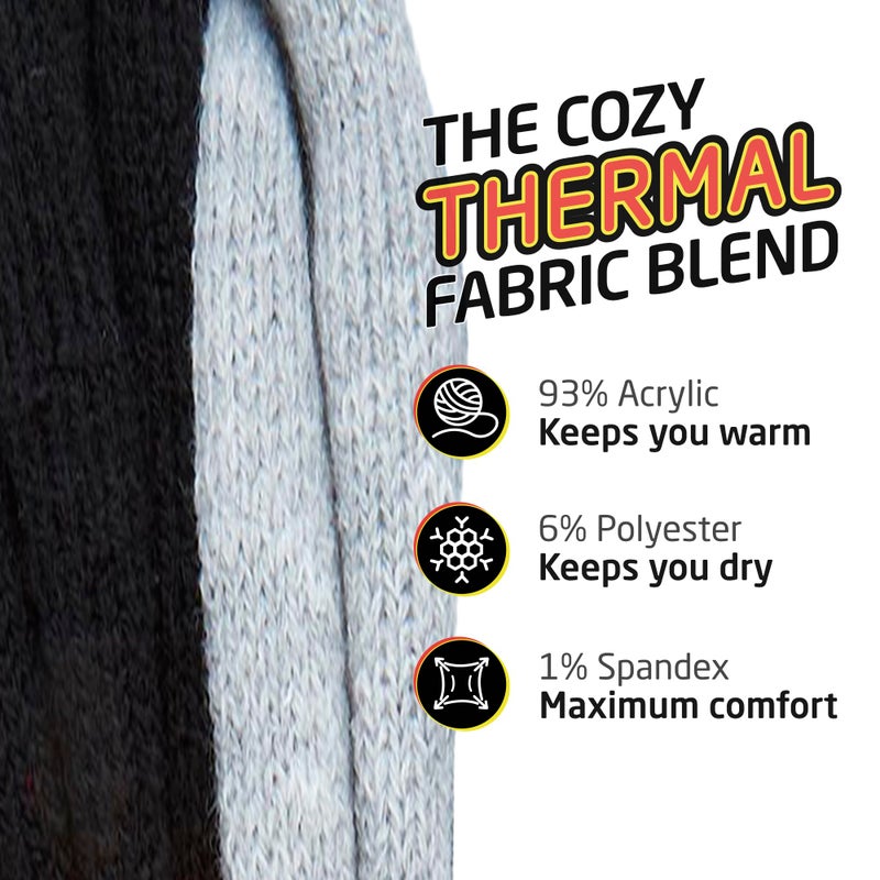 HOT FEET جوارب حرارية للنساء للأجواء الباردة - جوارب سميكة دافئة للتنزه في الشتاء، مقاسات النساء 4-10.5، عبوة 2، رمادي صلب/أسود صلب - Image 2