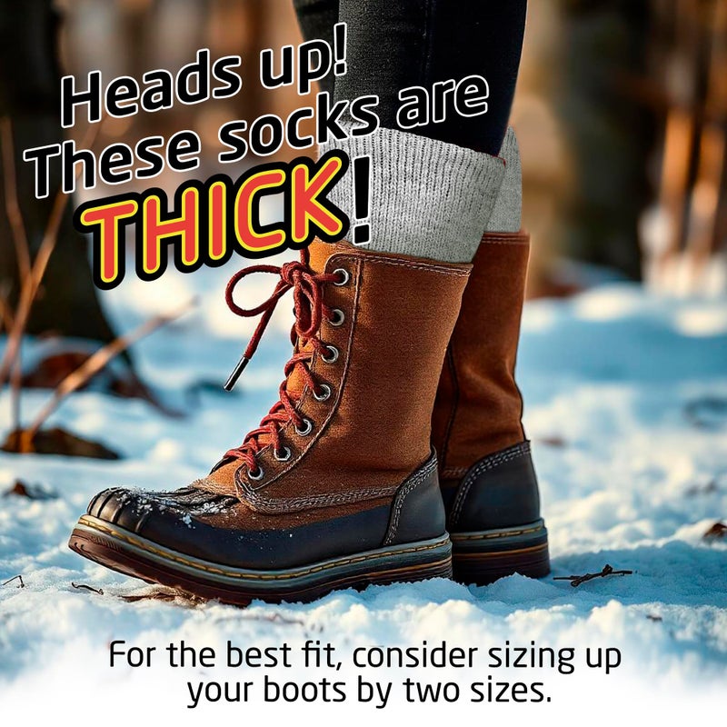 HOT FEET جوارب حرارية للنساء للأجواء الباردة - جوارب سميكة دافئة للتنزه في الشتاء، مقاسات النساء 4-10.5، عبوة 2، رمادي صلب/أسود صلب - Image 5