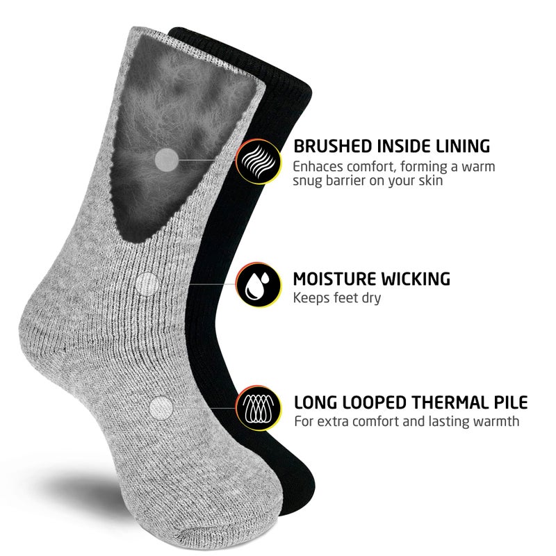 HOT FEET جوارب حرارية للنساء للأجواء الباردة - جوارب سميكة دافئة للتنزه في الشتاء، مقاسات النساء 4-10.5، عبوة 2، رمادي صلب/أسود صلب - Image 3