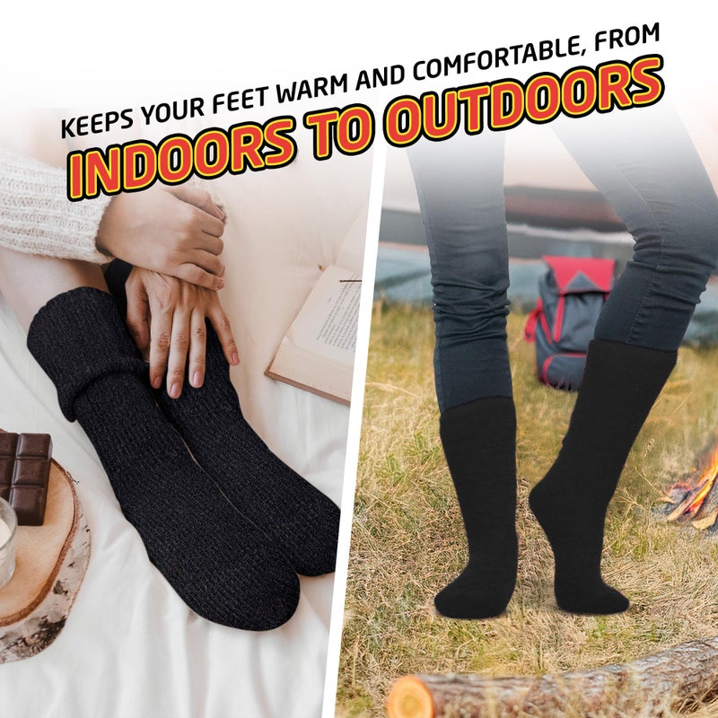 HOT FEET جوارب حرارية للنساء للأجواء الباردة - جوارب سميكة دافئة للتنزه في الشتاء، مقاسات النساء 4-10.5، عبوة 2، رمادي صلب/أسود صلب - Image 4