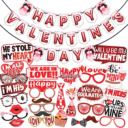 Wobbox Valentine Party Decoration Items| Happy Valentine Party Photo Booth Props for Photoshoot, Valentine Bunting Banner, Valentine Day Party Decoration Kit (FP1049) - Image 1