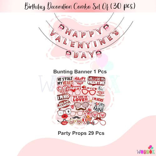 Wobbox Valentine Party Decoration Items| Happy Valentine Party Photo Booth Props for Photoshoot, Valentine Bunting Banner, Valentine Day Party Decoration Kit (FP1049) - Image 2