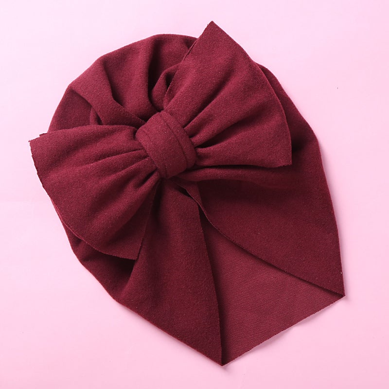 Generic Double Bow Cashmere-like Kids Cap 4 Wine Red