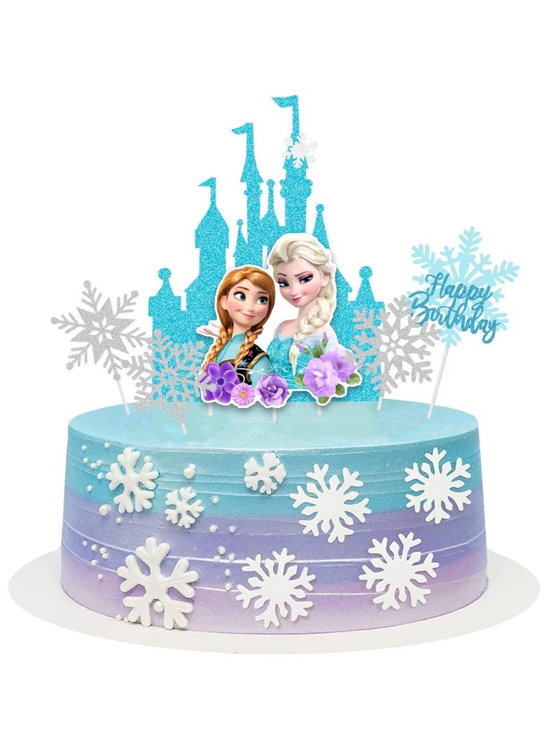 Frozen Castle Birthday Cake Topper Winter Princess Birthday Supplies Snowflake Cartoon Theme Cake Decoration for kids - Image 1