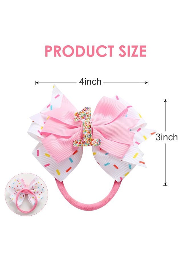 Fancheer Birthday Hair Bow for Baby Girls 1 2 3 4 5 6 Years Sprinkle Decorations Confetti Ice Cream Party Pink Hair Accessories Headband for First 1st Birthday - Image 2