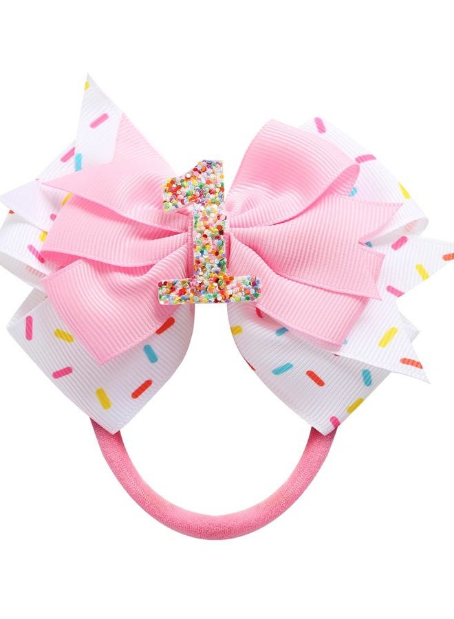 Fancheer Birthday Hair Bow for Baby Girls 1 2 3 4 5 6 Years Sprinkle Decorations Confetti Ice Cream Party Pink Hair Accessories Headband for First 1st Birthday - Image 1