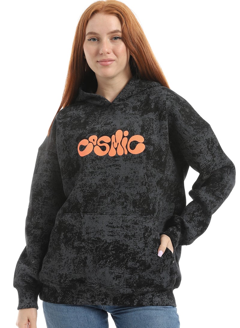 Defect Women's oversized black printed hoodie - Image 1