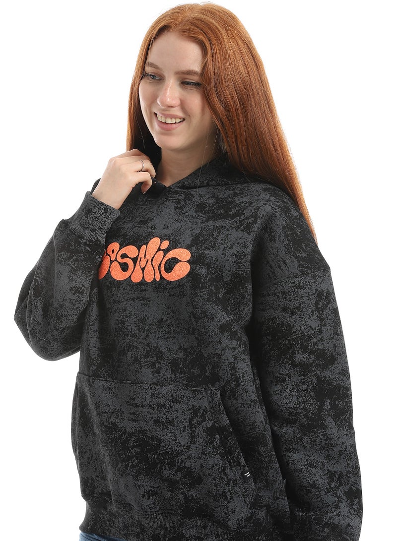 Defect Women's oversized black printed hoodie - Image 2