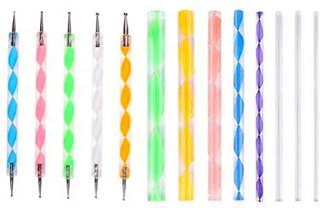 eS³kube 13 Pcs Set of Mandala Rock Dotting Tools Nail Art Painting Tools Set, includes 5 Pieces Multi Color Stylus Pens and 8 Sizes Flat Head Multi Color Acrylic Dotting Rods for DIY - Image 5