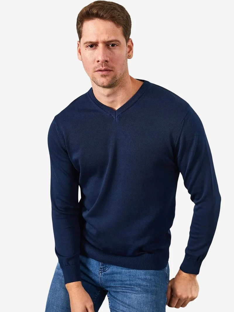 بيانكو لوتشي LUCCI Men's V-neck Cotton Knit Top