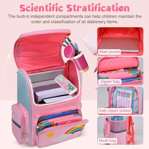FancykuÂ® School Bags for Kids, Unicorn Backpack for Girls, Stylish Durable Waterproof School Backpack for Kids' Birthday Gift, (06 To 12 Years) - Pink - Image 3