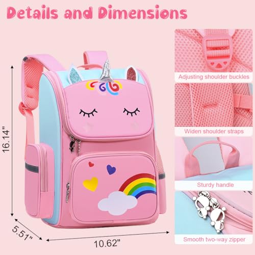FancykuÂ® School Bags for Kids, Unicorn Backpack for Girls, Stylish Durable Waterproof School Backpack for Kids' Birthday Gift, (06 To 12 Years) - Pink - Image 2