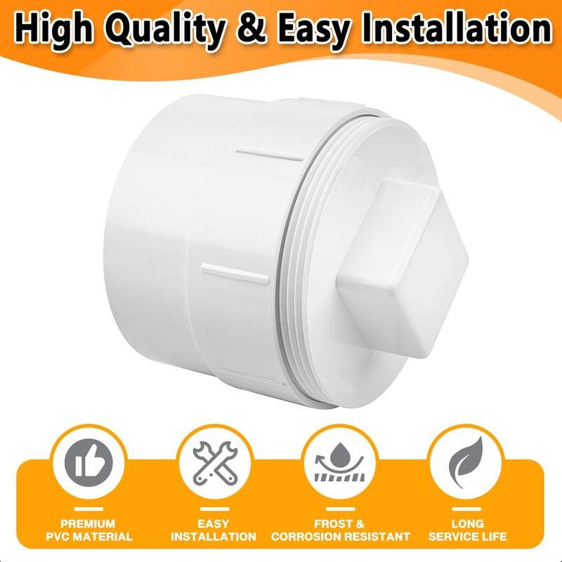 Cinsda 3" PVC Sewer Cleanout Cap, DWV Sewer Cleanout Cap Adapter with Plug for Drainage Pipe Fitting - Image 3