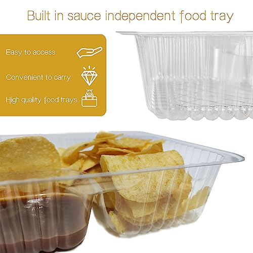 AHKUNMT 100 PC Nacho Trays Disposable, 12oz Plastic Nacho Containers with Chip and Dip Holder, 6x5 In 2 Compartments Clear Snack Trays for Kids,Parties, Movie Night Supplies (Plastic-100pc) - Image 3