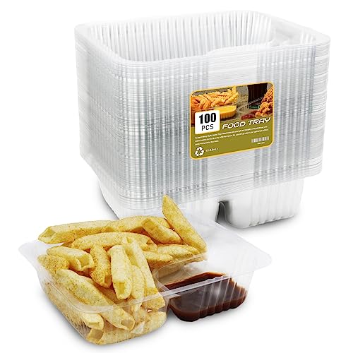 AHKUNMT 100 PC Nacho Trays Disposable, 12oz Plastic Nacho Containers with Chip and Dip Holder, 6x5 In 2 Compartments Clear Snack Trays for Kids,Parties, Movie Night Supplies (Plastic-100pc) - Image 1