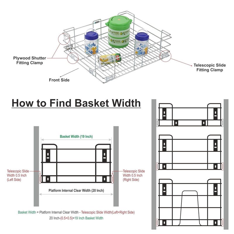 KEEPWELL Stainless Steel Kitchen Plain Basket Kitchen Trolley Modular Basket Plain Basket Kitchen Basket Tray Rack 21 X 20 X 8 - Image 4