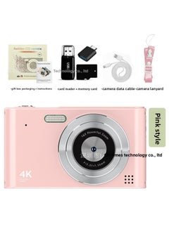 High-definition Digital Camera CCD Student Party Campus Card Machine Photo Video Retro Travel Gift-Color:H15 Pink (hd Large Screen) + 64g Memory Card + Card Reader + Android Otg Adapter