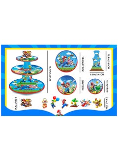 FRUITFUL PARTY Super Mario Cupcake Stand, Super Mario Birthday Decorations 3-Tier Super Mario Bros Cupcake Stand with 12pcs Mario Cupcake Toppers for Super Mario Birthday Party Supplies for Boys Kids  - Image 3