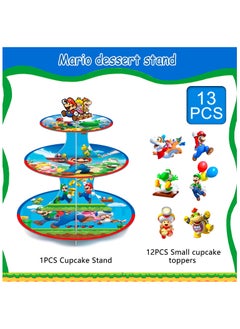 FRUITFUL PARTY Super Mario Cupcake Stand, Super Mario Birthday Decorations 3-Tier Super Mario Bros Cupcake Stand with 12pcs Mario Cupcake Toppers for Super Mario Birthday Party Supplies for Boys Kids  - Image 2