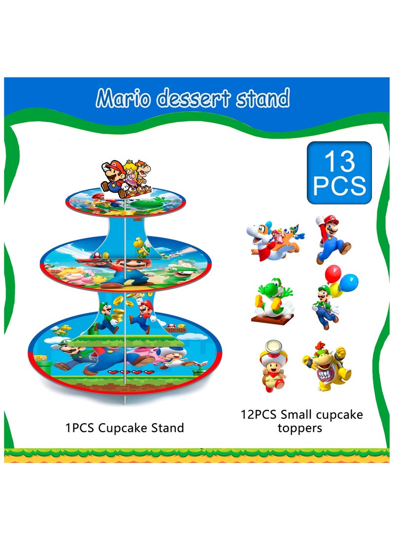 FRUITFUL PARTY Super Mario Cupcake Stand, Super Mario Birthday Decorations 3-Tier Super Mario Bros Cupcake Stand with 12pcs Mario Cupcake Toppers for Super Mario Birthday Party Supplies for Boys Kids  - Image 2
