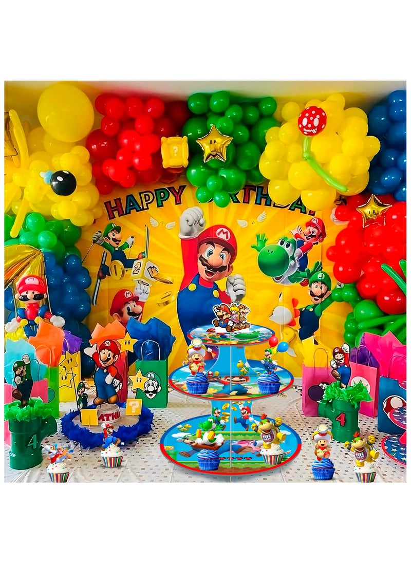 FRUITFUL PARTY Super Mario Cupcake Stand, Super Mario Birthday Decorations 3-Tier Super Mario Bros Cupcake Stand with 12pcs Mario Cupcake Toppers for Super Mario Birthday Party Supplies for Boys Kids  - Image 4
