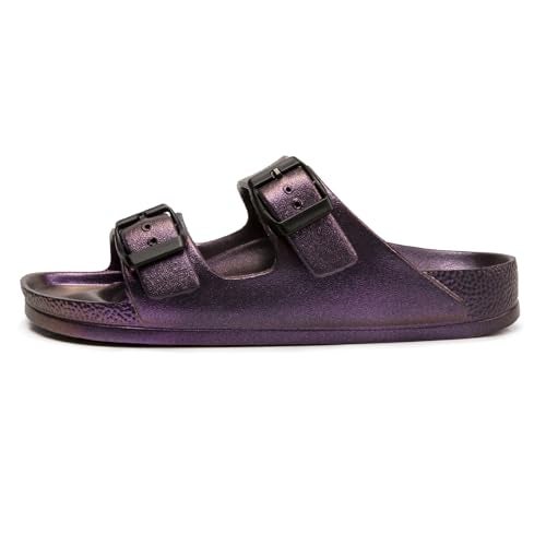 FUNKYMONKEY Women's Comfort Slides Double Buckle Adjustable EVA Flat Sandals (7 M US, Variation Purple) - Image 2