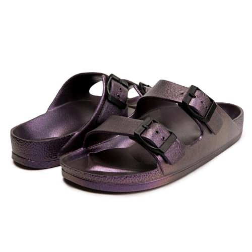 FUNKYMONKEY Women's Comfort Slides Double Buckle Adjustable EVA Flat Sandals (7 M US, Variation Purple) - Image 5