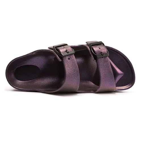 FUNKYMONKEY Women's Comfort Slides Double Buckle Adjustable EVA Flat Sandals (7 M US, Variation Purple) - Image 3