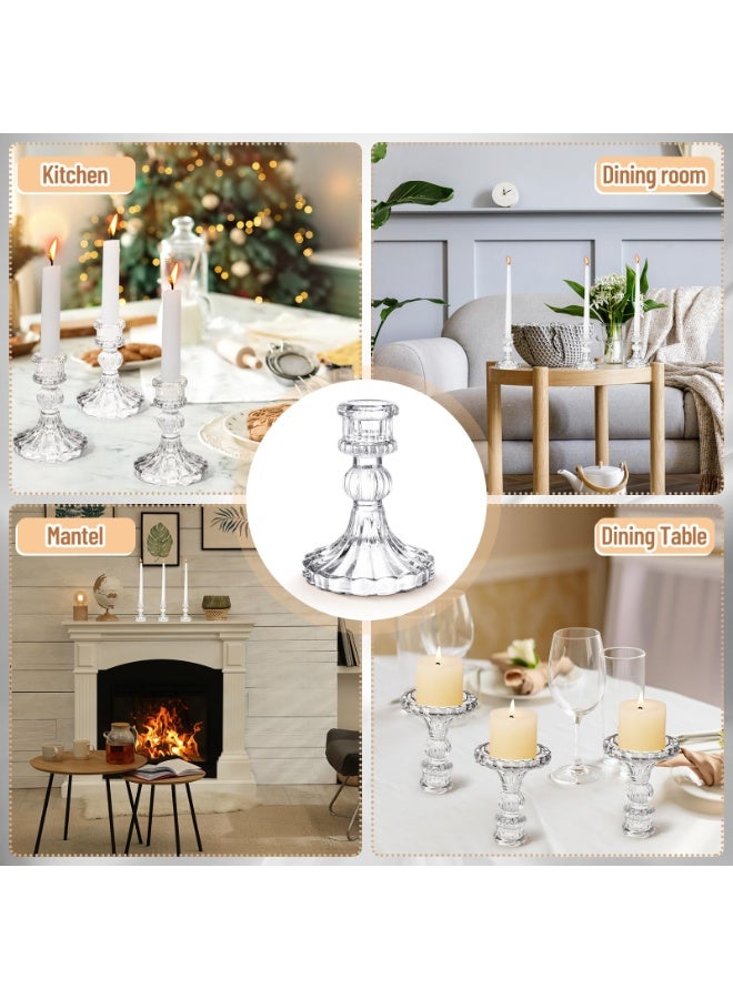 WALALLA Set of 6 Clear Glass Taper Candlestick Holders, Decorative Candle Stand Centerpiece for Wedding, Christmas, Anniversary Party Table & Home Decor - Image 4