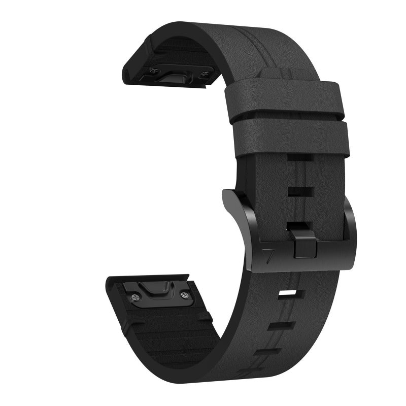 S-TOP For Garmin Forerunner 935 22mm Leather Steel Buckle Watch Band(Black) - Image 2